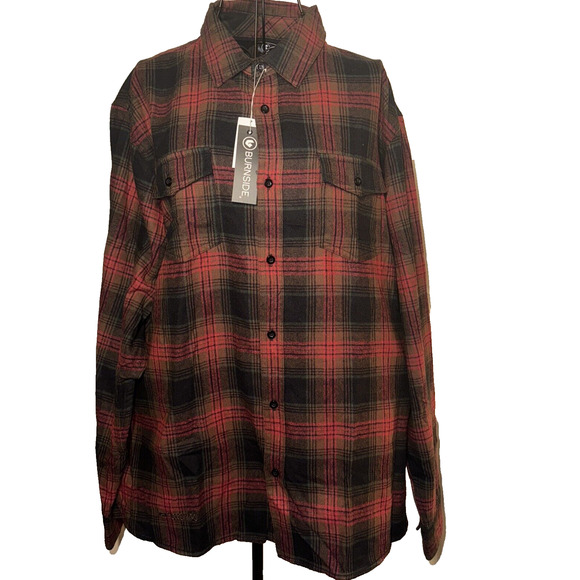 Burnside Men’s Plaid Flannel Shirt Crimson Red Size XL NWT Camping Grunge - Picture 2 of 13